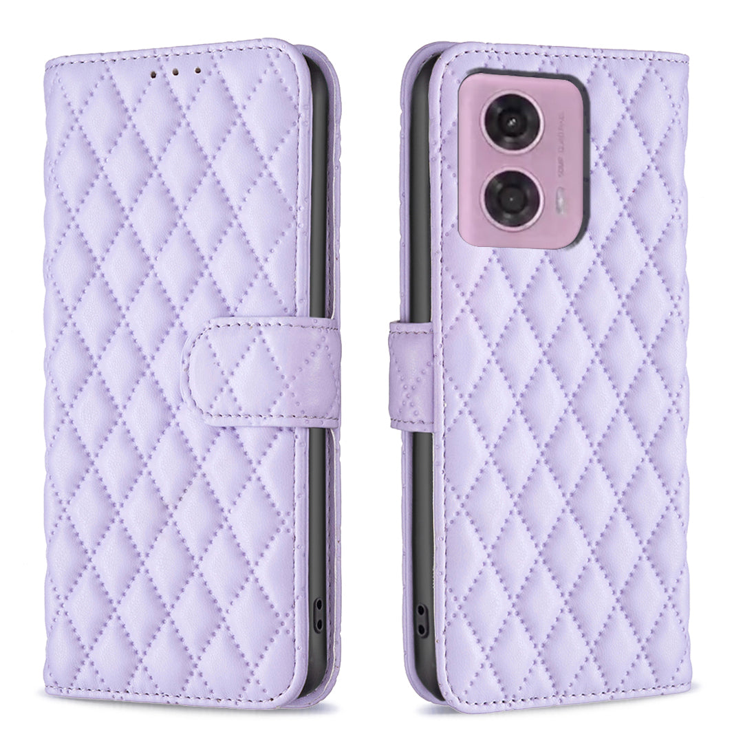 BINFEN COLOR BF Style-14 For Motorola Moto G34 5G Wallet Phone Case Rhombus Grid Pattern - Blue BINFEN COLOR BF Style-14 For Motorola Moto G34 5G Wallet Phone Case Rhombus Grid Pattern - Blue
